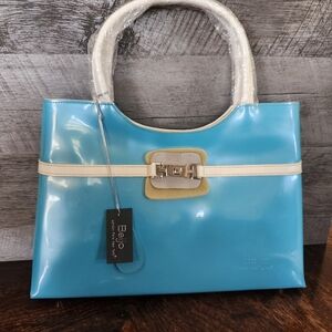 Beijo Turquoise Patent Style Top Handle Satchel NWT Structured Handbag